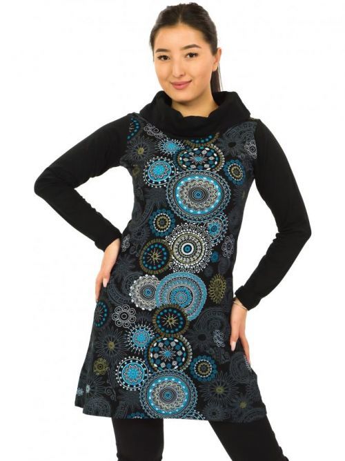 Himalife Tunika / šaty s límcem Sarita - černá s tyrkysovou Velikost: S