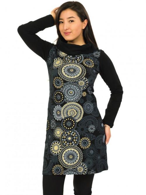 Himalife Tunika / šaty s límcem Sarita - černá s béžovou Velikost: S