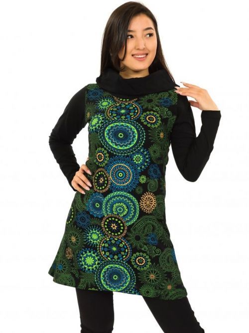 Himalife Tunika / šaty s límcem Sarita - černá se zelenou Velikost: S