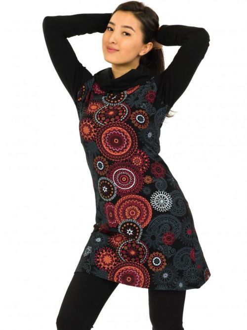 Himalife Tunika / šaty s límcem Sarita - černá s červenou Velikost: S