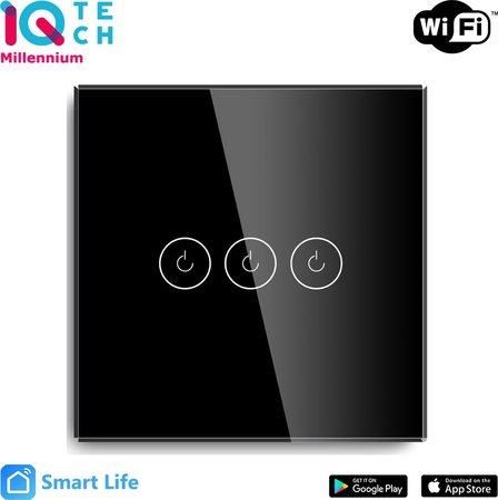 iQtech Millennium , WiFi 3x NoN vypínač Smartlife, černý
