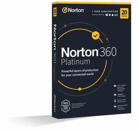 NORTON 360 PLATINUM 100GB CZ 1 uživatel 20 zařízení na 1 rok , 21428036