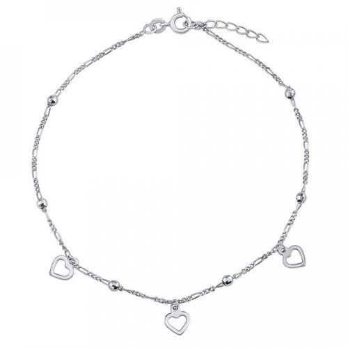 Stříbrný řetízek na nohu Vanessa se srdíčky a kuličkami 25+2 cm - ZT71255A