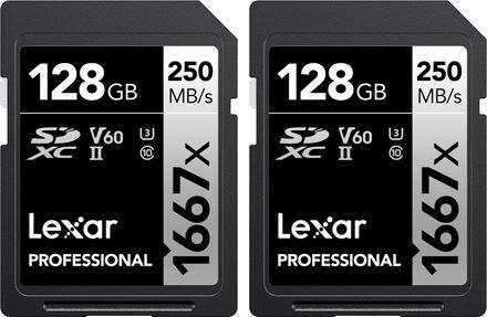 Lexar SDXC 128GB 1667x Professional Class 10 UHS-II U3 (V60) - Dual Pack LSD1667128G-B2NNG