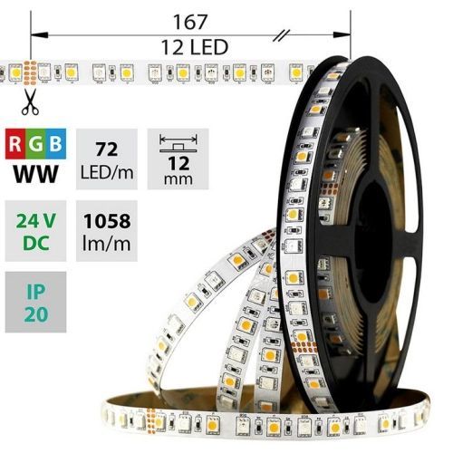 LED pásek McLED 24V RGB + teplá bílá š=12mm IP20 17,3W/m 72LED/m SMD5050 ML-128.633.60.0