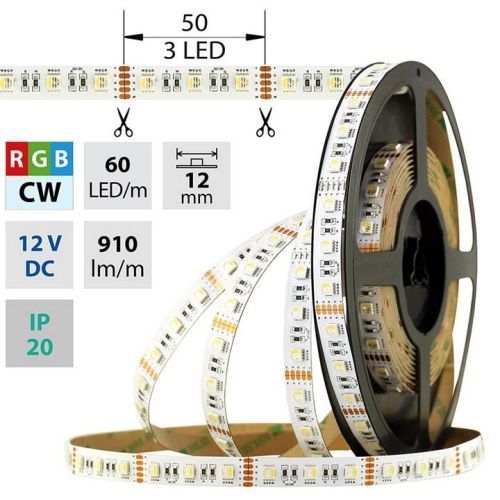 LED pásek McLED 12V RGB + studená bílá š=12mm IP20 19,2W/m 60LED/m SMD5050 ML-123.634.60.0