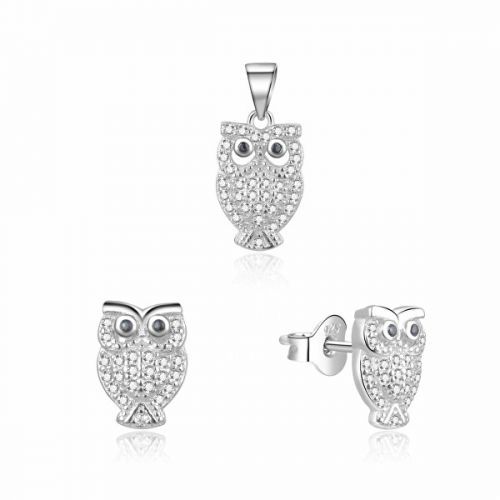 MOISS Hravá stříbrná sada šperků Sovičky S0000261 (přívěsek, náušnice)