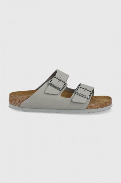 Kožené pantofle Birkenstock Arizona dámské, šedá barva