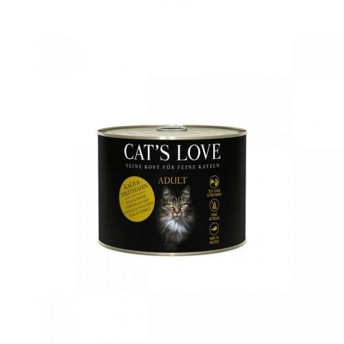 Cat's Love konzervy telecí a krůtí maso se šantou kočičí a lněným olejem 6× 200 g