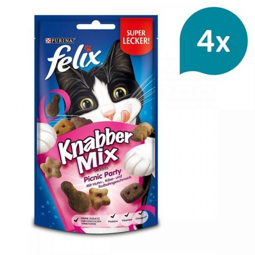 FELIX KnabberMix Picnic Party s kuřecí, sýrovou a krocaní příchutí 4 × 60 g