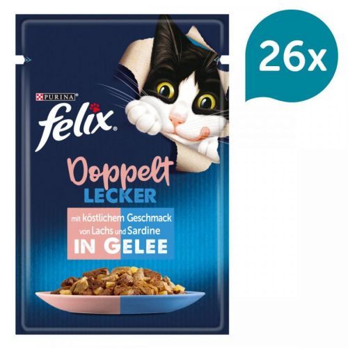 FELIX Chutná tak dobře, jak vypadá Doppelt Lecker v želé sardinky a losos 26 × 85 g