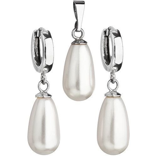 Evolution Group Sada šperků s perlami Swarovski náušnice a přívěsek bílá perla slza 39120.1