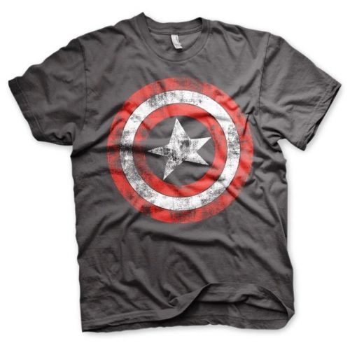 Triko Captain America Distressed Shield - tmavě šedé, S