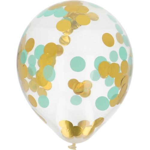 BALÓNKY latexové s konfetami Gold & Mint 30cm - 4 ks