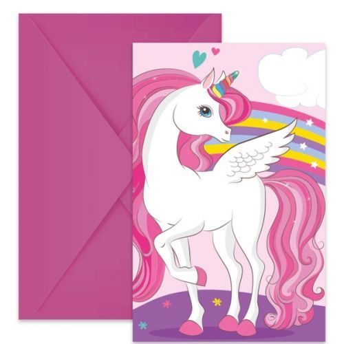 POZVÁNKY s obálkami Jednorožec - Unicorn  duhový 6 ks