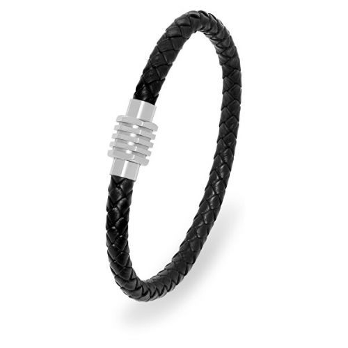 Troli Černý kožený náramek pro muže Leather 21 cm