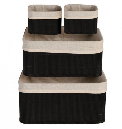 Úložné košíky sada 4 ks bambus / textil černá