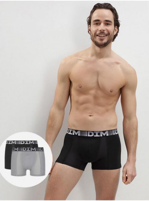 DIM COTTON 3D FLEX AIR BOXER 2x - Pánské boxerky 2ks - šedá - černá