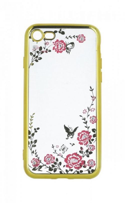 Kryt TopQ iPhone SE 2022 silikon zlatý s růžovými květy 71020