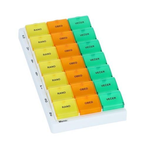 Barevný dávkovač léků - týdenní, T03