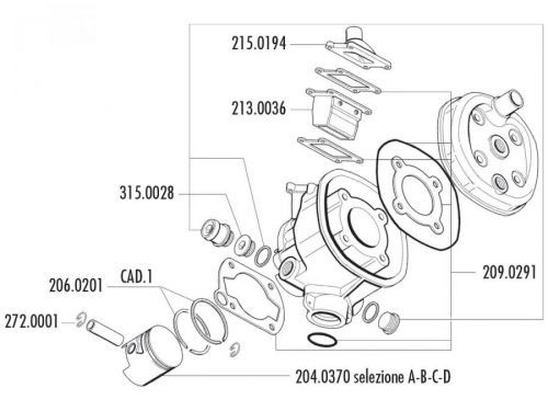 Příruba k chlazení a zátka Polini, Minarelli LC RV4-3, Peugeot 103 XPLC, Clip LC, RCXLC 315.0028