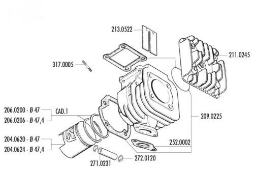 Sada těsnění válce Polini sport 70ccm, Minarelli vertical 209.0225