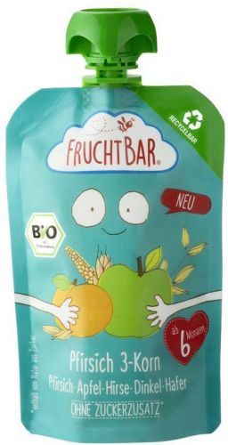 Fruchtbar BIO 100% Recykovatelná ovocná kapsička s jablkem, broskví, meruňkami a ovsem 100 g