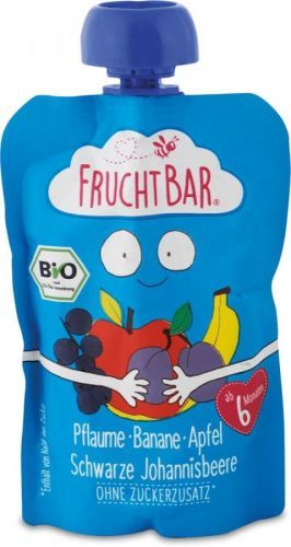 Fruchtbar BIO Ovocná kapsička s jablkem, banánem, švestkou a černým rybízem 100 g