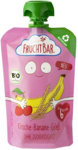 Fruchtbar BIO 100% Recykovatelná ovocná kapsička s banánem, višněmi a krupicí 100 g