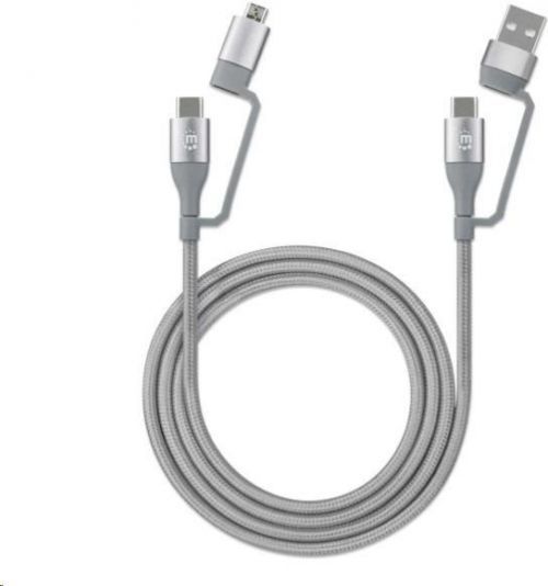 Manhattan Kabel 4-in-1, nabíjení a sync USB kabel, 480 Mbps, 3A/60W, 1m, pletený design, šedá (390606)