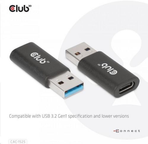 Club 3D Club3D adaptér USB 3.2 Gen1 Type A na USB 3.2 Gen1 Type C (M/F), černá (CAC-1525)