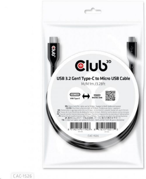 Club 3D Club3D Kabel USB 3.2 Gen1 Type C na Micro USB Cable (M/M), Bidirectional, 1m (CAC-1526)