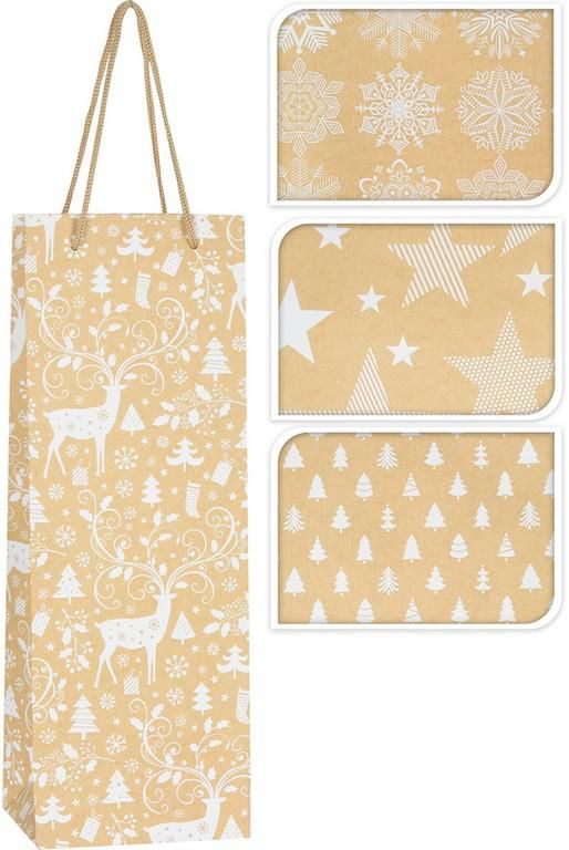 taška dárková na láhev 35x12,5x9cm VÁNOČNÍ mix dekorů (ABD101420)