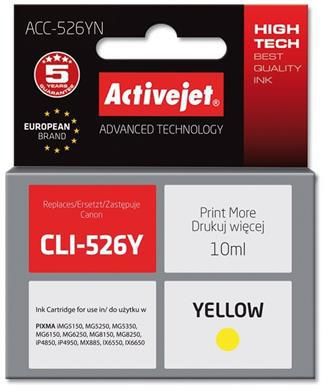 Action ActiveJet ink cartr. Canon CLI-526Y - 10 ml - 100% NEW (WITH CHIP)     ACC-526Y (EXPACJACA0108)