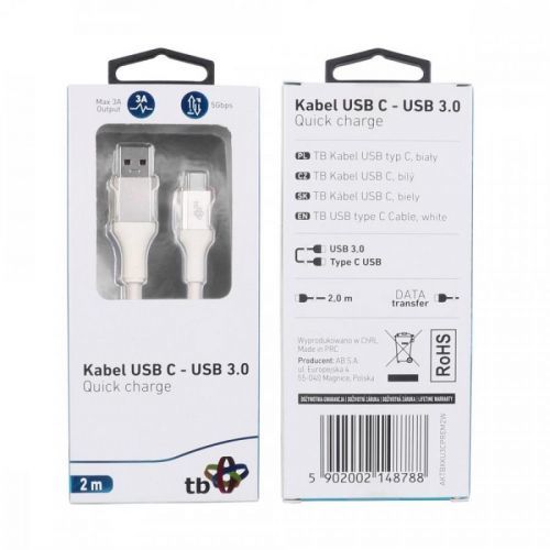 TB TOUCH TB USB 3.0/USB-C 2m premium 3A bílý (AKTBXKU3CPREM2W)