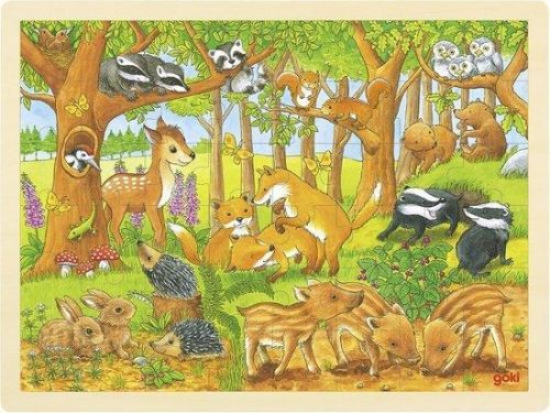 GOKI Dřevěné puzzle Zvířecí mláďátka v lese 48 dílků