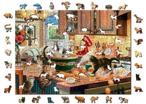 WOODEN CITY Dřevěné puzzle Neposedná koťátka v kuchyni 2v1, 1010 dílků EKO