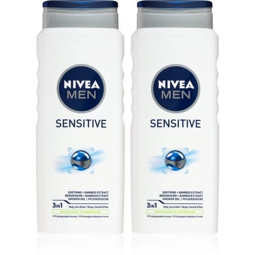 Nivea Men Sensitive sprchový gel na tělo a vlasy 2 x 500 ml (výhodné balení)