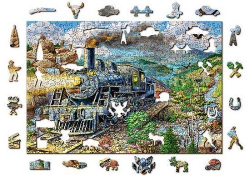 WOODEN CITY Dřevěné puzzle Železnice 2v1, 505 dílků EKO