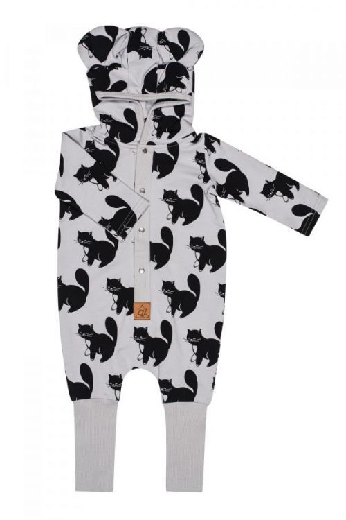 Zezuzulla Eared Jumpsuit Cats on Grey Velikost: 62