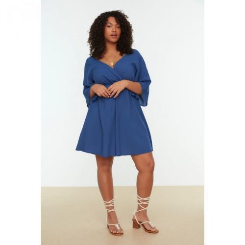 Trendyol Curve Indigo Double Breasted Collar Woven Dress