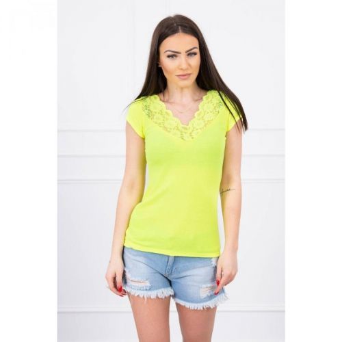 Blouse with lace neckline yellow neon