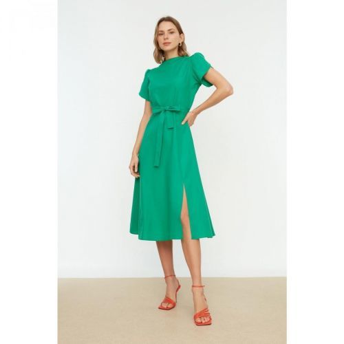Trendyol Green Belted Sleeve Detailed Dress