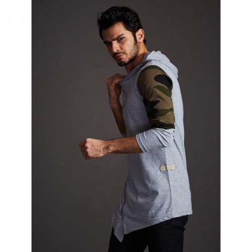 Gray men's hoodie with camouflage modules
