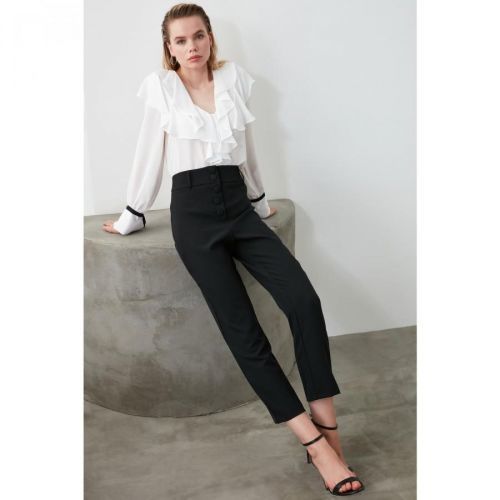 Trendyol Black Button Detailed Cigarette Trousers