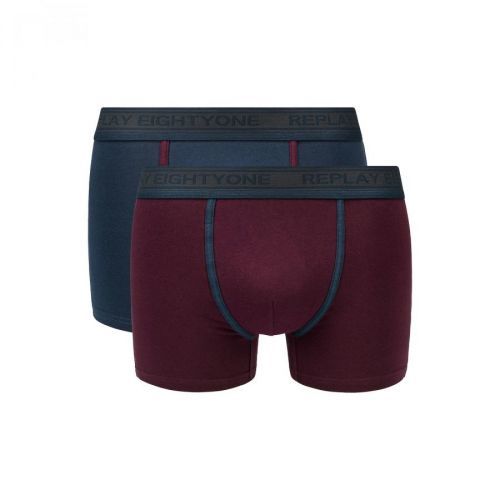 Replay Boxerky Boxer Style 6 Cuff Logo&Contrast Piping 2Pcs Box - Dark Blue/Bordeaux - Pánské