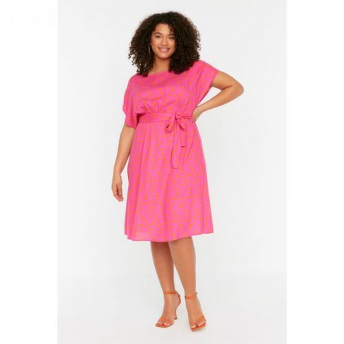 Trendyol Curve Fuchsia Belted Woven Dress