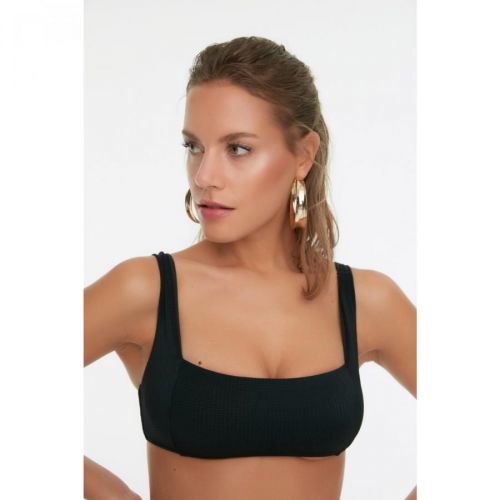 Trendyol Black Textured Bikini Top