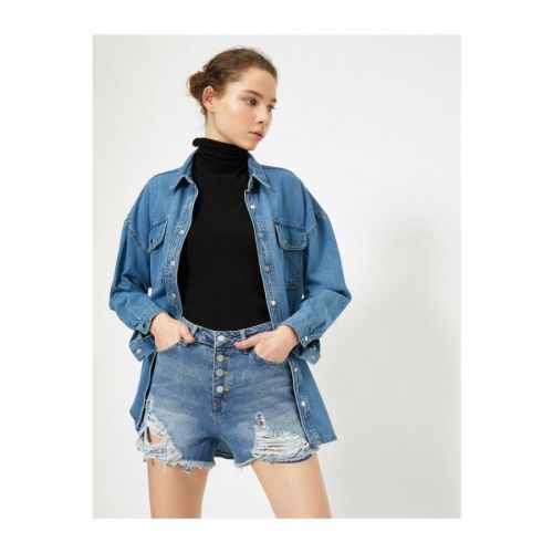 Koton Women's Blue Pocket Detailed Sort