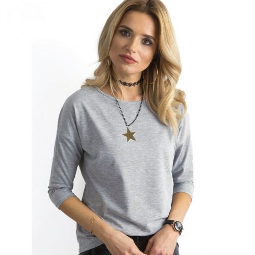 Basic melange blouse with 3/4 sleeves gray